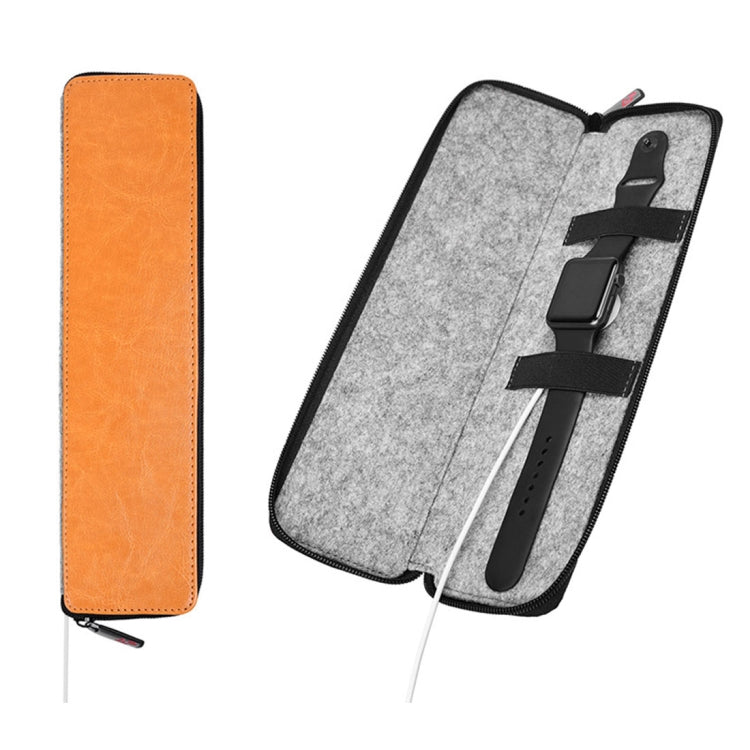 For Apple Watch Original Fashion PU Leather Storage Bag Wool Felt Apple Accessories (Apple Watch is not Included)(Orange)