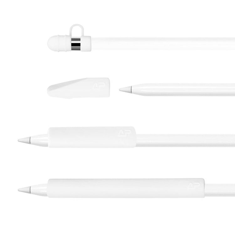 For Apple Pencil / iPad Pro Creative 4 in 1 Anti-lost (Pencil Cap + Pencil Point + 2*Penholder Cover) TouchPen Silicone Protective Set(White)