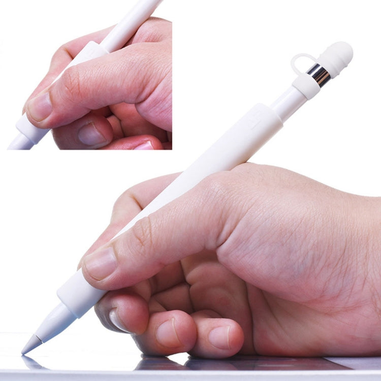 For Apple Pencil / iPad Pro Creative 4 in 1 Anti-lost (Pencil Cap + Pencil Point + 2*Penholder Cover) TouchPen Silicone Protective Set(White)