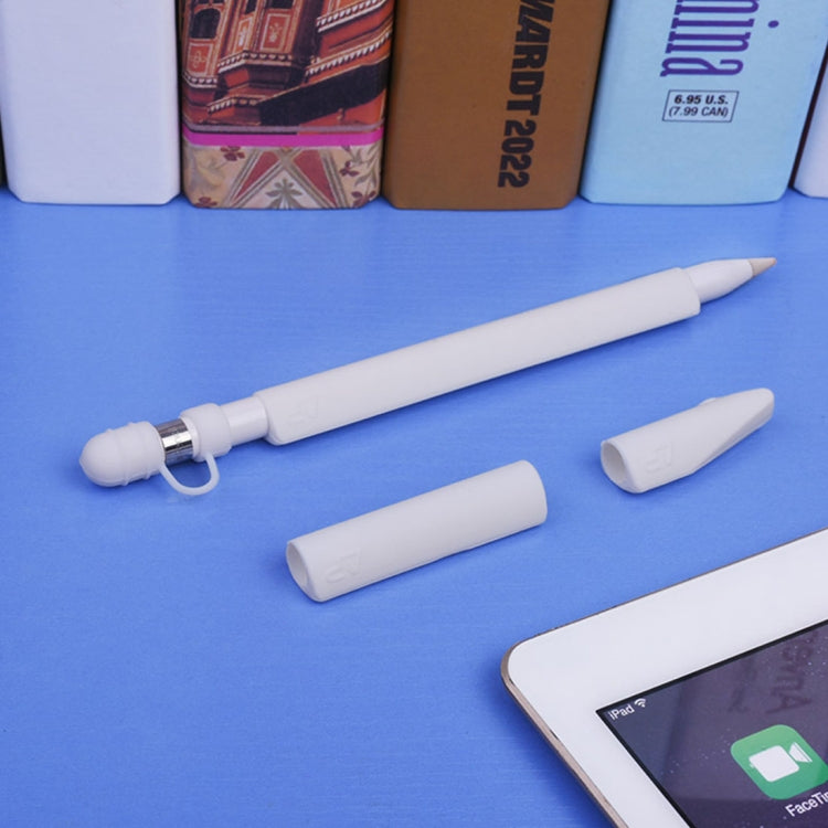 For Apple Pencil / iPad Pro Creative 4 in 1 Anti-lost (Pencil Cap + Pencil Point + 2*Penholder Cover) TouchPen Silicone Protective Set(White)
