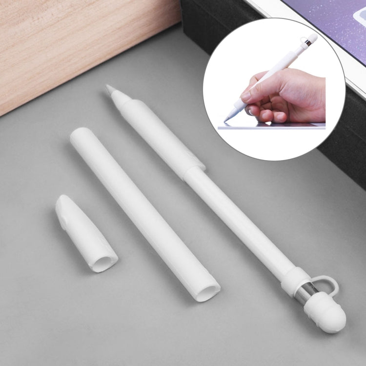 For Apple Pencil / iPad Pro Creative 4 in 1 Anti-lost (Pencil Cap + Pencil Point + 2*Penholder Cover) TouchPen Silicone Protective Set(White)