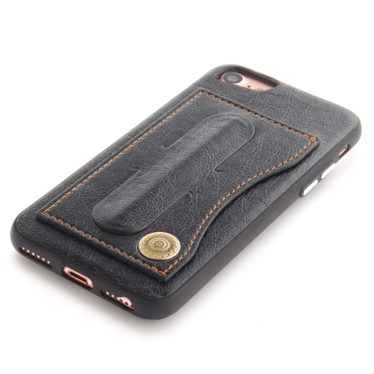 For iPhone SE 2020 & 8 & 7 TPU + Leather Pasted Litchi Texture Protective Back Case with Holder & Card Slots