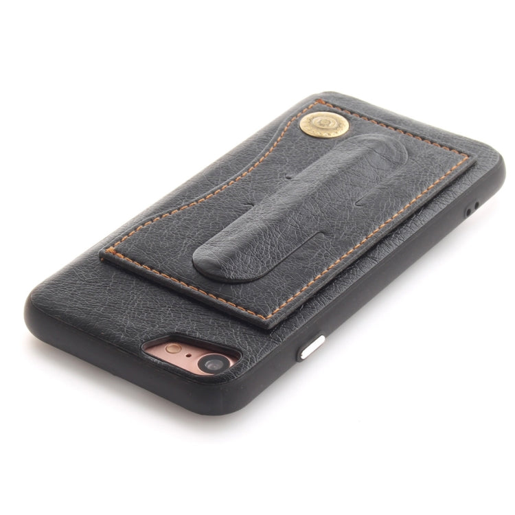For iPhone SE 2020 & 8 & 7 TPU + Leather Pasted Litchi Texture Protective Back Case with Holder & Card Slots