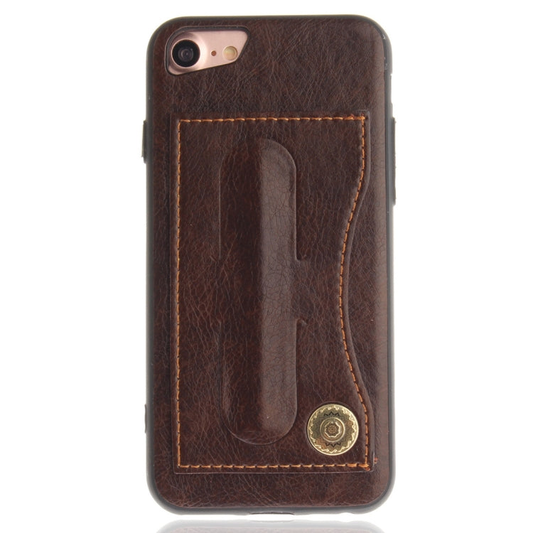 For iPhone SE 2020 & 8 & 7 TPU + Leather Pasted Litchi Texture Protective Back Case with Holder & Card Slots