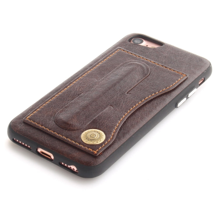For iPhone SE 2020 & 8 & 7 TPU + Leather Pasted Litchi Texture Protective Back Case with Holder & Card Slots