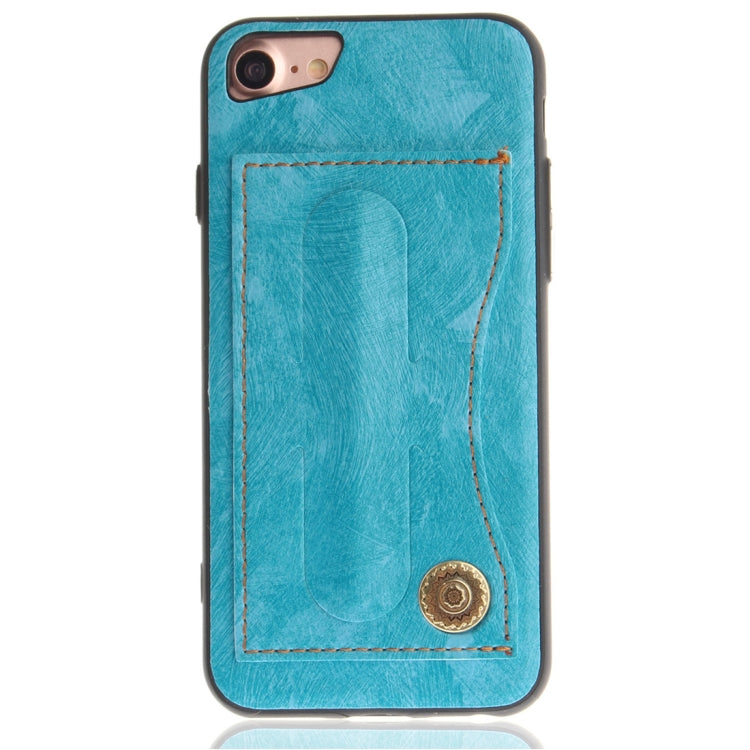 For iPhone SE 2020 & 8 & 7 TPU + Leather Pasted Litchi Texture Protective Back Case with Holder & Card Slots