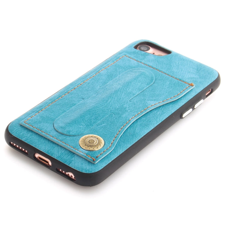 For iPhone SE 2020 & 8 & 7 TPU + Leather Pasted Litchi Texture Protective Back Case with Holder & Card Slots