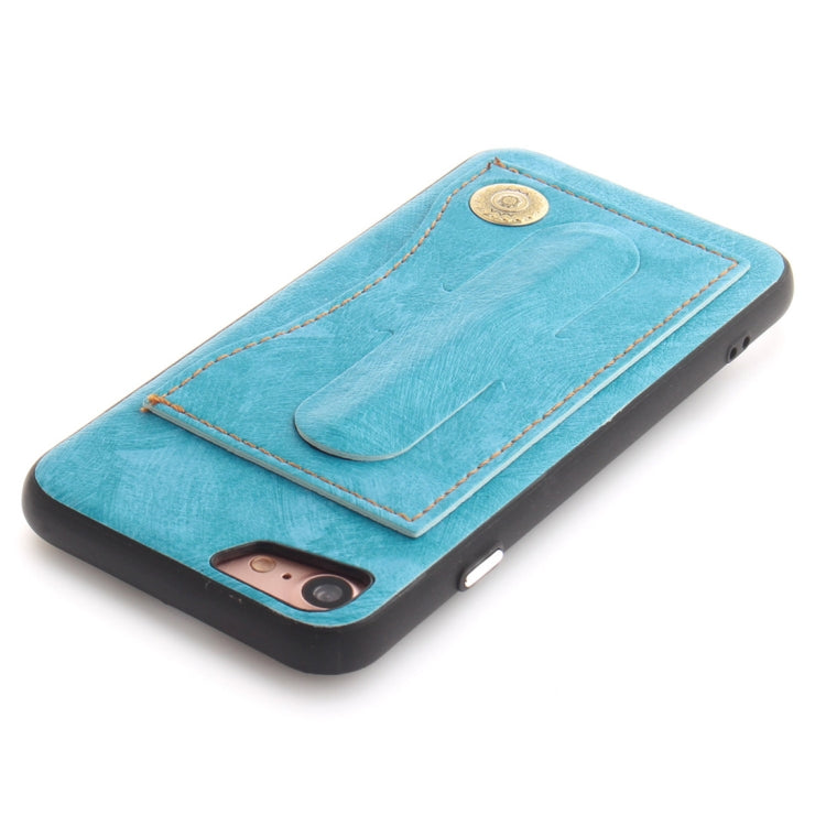 For iPhone SE 2020 & 8 & 7 TPU + Leather Pasted Litchi Texture Protective Back Case with Holder & Card Slots