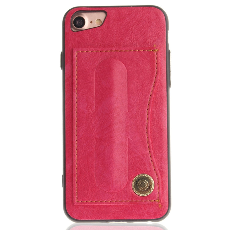 For iPhone SE 2020 & 8 & 7 TPU + Leather Pasted Litchi Texture Protective Back Case with Holder & Card Slots