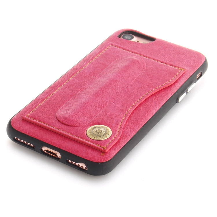 For iPhone SE 2020 & 8 & 7 TPU + Leather Pasted Litchi Texture Protective Back Case with Holder & Card Slots