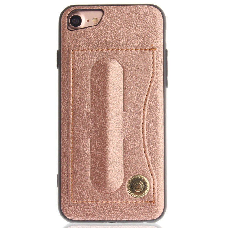 For iPhone SE 2020 & 8 & 7 TPU + Leather Pasted Litchi Texture Protective Back Case with Holder & Card Slots