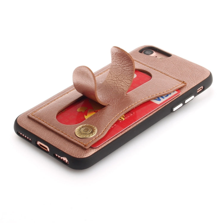 For iPhone SE 2020 & 8 & 7 TPU + Leather Pasted Litchi Texture Protective Back Case with Holder & Card Slots