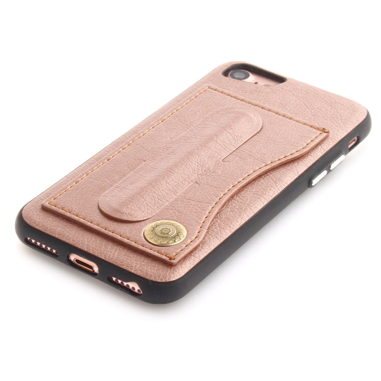 For iPhone SE 2020 & 8 & 7 TPU + Leather Pasted Litchi Texture Protective Back Case with Holder & Card Slots