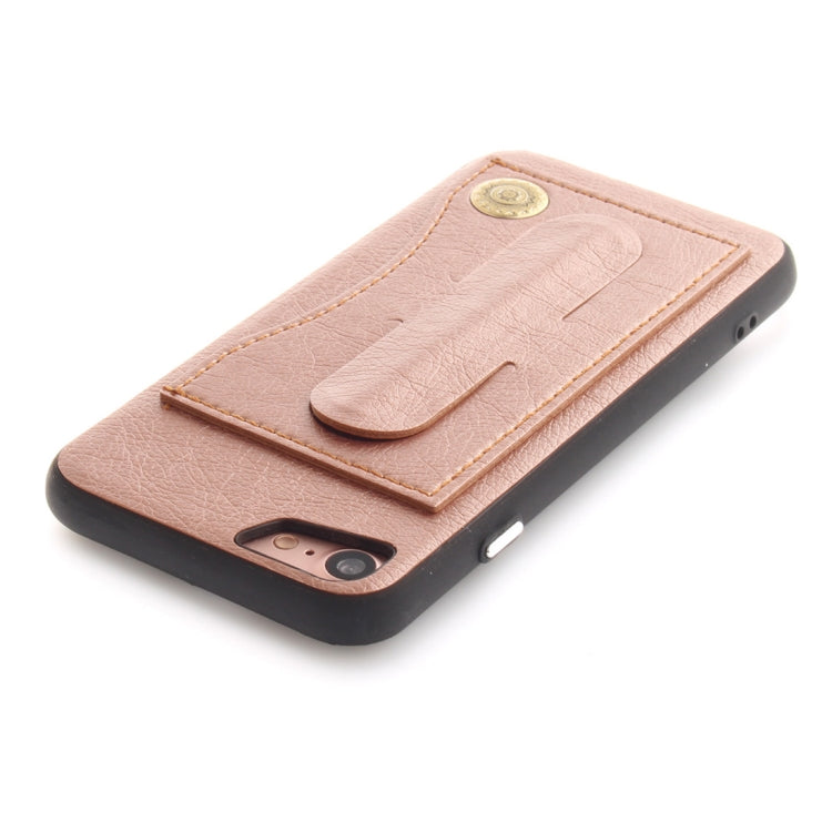 For iPhone SE 2020 & 8 & 7 TPU + Leather Pasted Litchi Texture Protective Back Case with Holder & Card Slots