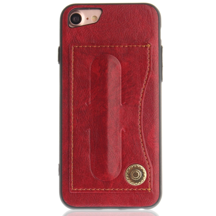 For iPhone SE 2020 & 8 & 7 TPU + Leather Pasted Litchi Texture Protective Back Case with Holder & Card Slots