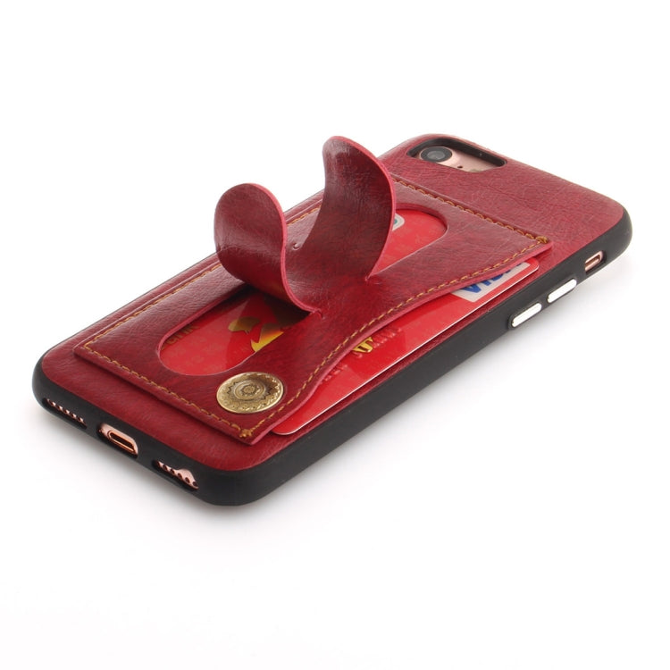 For iPhone SE 2020 & 8 & 7 TPU + Leather Pasted Litchi Texture Protective Back Case with Holder & Card Slots