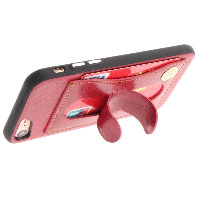 For iPhone SE 2020 & 8 & 7 TPU + Leather Pasted Litchi Texture Protective Back Case with Holder & Card Slots