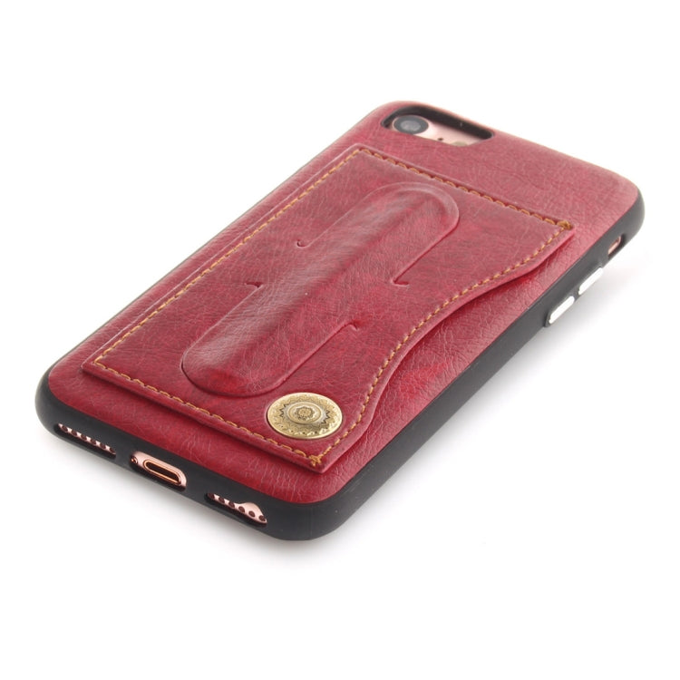 For iPhone SE 2020 & 8 & 7 TPU + Leather Pasted Litchi Texture Protective Back Case with Holder & Card Slots
