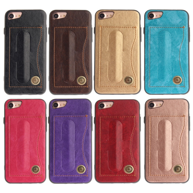 For iPhone SE 2020 & 8 & 7 TPU + Leather Pasted Litchi Texture Protective Back Case with Holder & Card Slots