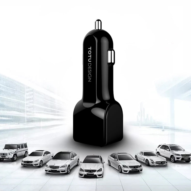 TOTUDESIGN Sharp Series 12V-24V Input 3 in 1 Smart Car Charger, Tension Spring Cable Length: 1.5m, For Tablet, iPad, iPhone, Galaxy, Sony, Lenovo, HTC, Huawei, and other Smartphones(Black)