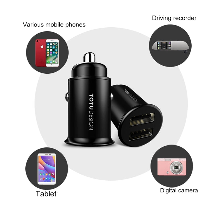 TOTUDESIGN 4.8A Dual Ports Metal Shell Smart Fast Charger Mini Car Charger, For Tablet, iPad, iPhone, Galaxy, Sony, Lenovo, HTC, Huawei, and other Smartphones(Black)