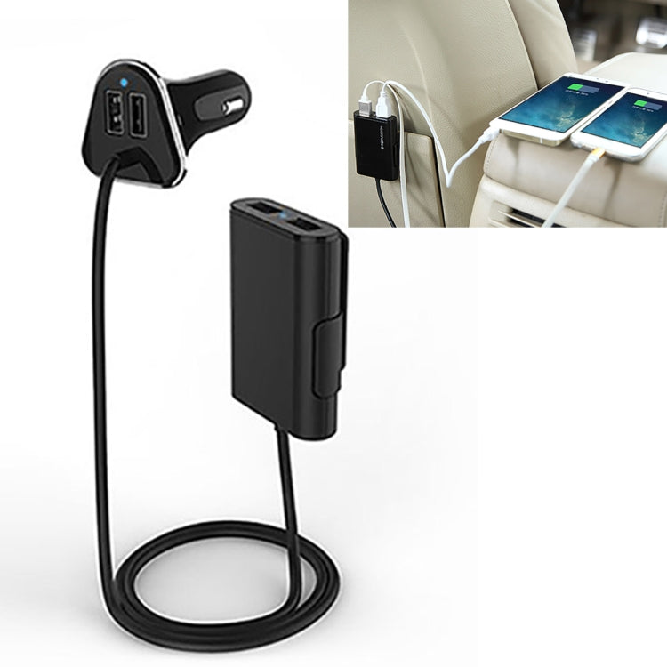 TOTUDESIGN Torch Series 9.6A Output ABS + PC Shell 4 USB Ports Smart Car Charger, Cable Length: 1.8m, For iPhone, Galaxy, Sony, Lenovo, HTC, Huawei, and other Smartphones(Black)