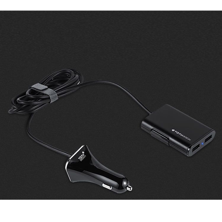 TOTUDESIGN Torch Series 9.6A Output ABS + PC Shell 4 USB Ports Smart Car Charger, Cable Length: 1.8m, For iPhone, Galaxy, Sony, Lenovo, HTC, Huawei, and other Smartphones(Black)