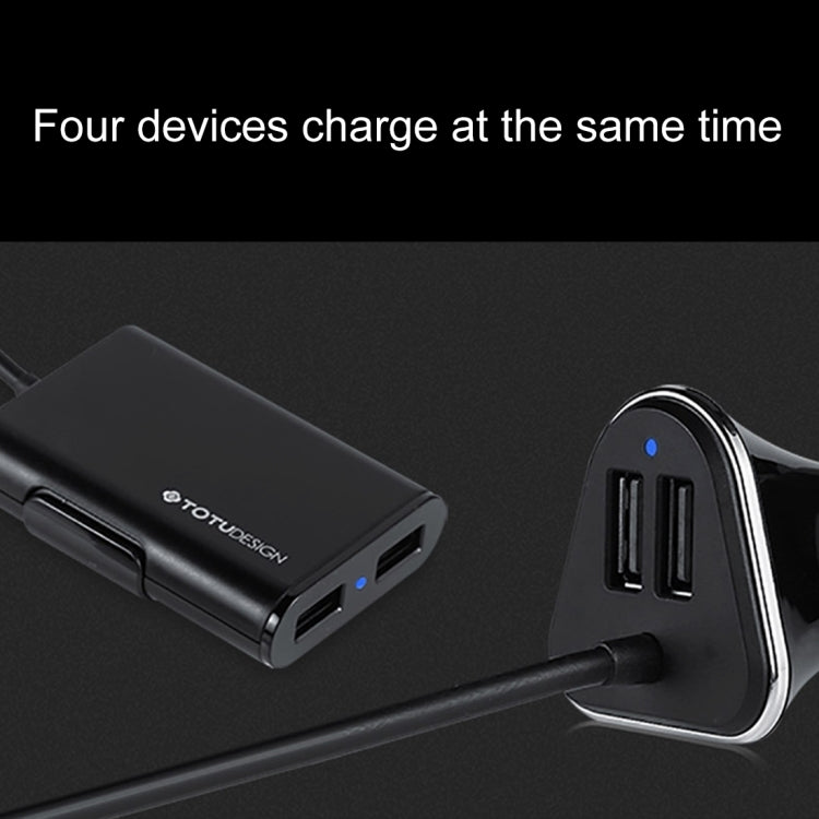 TOTUDESIGN Torch Series 9.6A Output ABS + PC Shell 4 USB Ports Smart Car Charger, Cable Length: 1.8m, For iPhone, Galaxy, Sony, Lenovo, HTC, Huawei, and other Smartphones(Black)