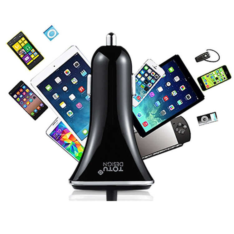 TOTUDESIGN Torch Series 9.6A Output ABS + PC Shell 4 USB Ports Smart Car Charger, Cable Length: 1.8m, For iPhone, Galaxy, Sony, Lenovo, HTC, Huawei, and other Smartphones(Black)