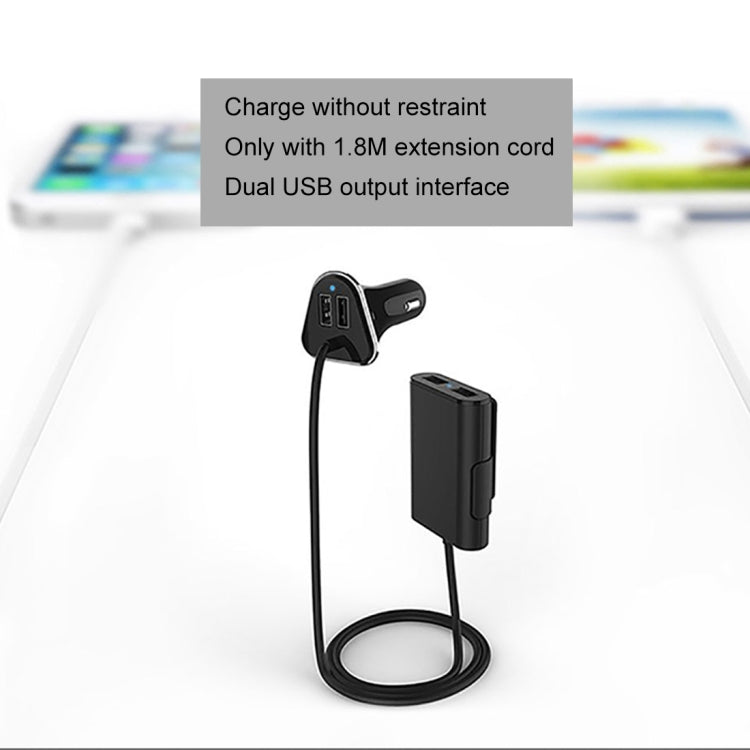 TOTUDESIGN Torch Series 9.6A Output ABS + PC Shell 4 USB Ports Smart Car Charger, Cable Length: 1.8m, For iPhone, Galaxy, Sony, Lenovo, HTC, Huawei, and other Smartphones(Black)
