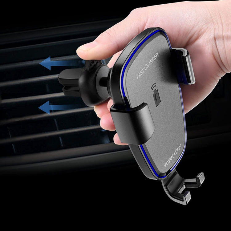 TOTUDESIGN Ruizhi Series Clamping Type Gravity Car Mount & Wireless Charger, For iPhone, Galaxy, Sony, Lenovo, HTC, Huawei, and other Smartphones(Black)