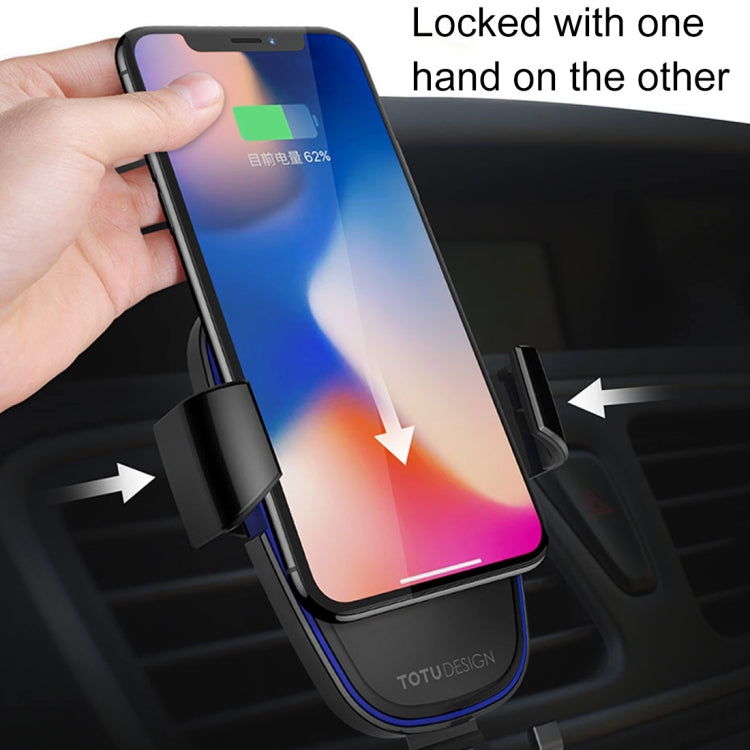 TOTUDESIGN Ruizhi Series Clamping Type Gravity Car Mount & Wireless Charger, For iPhone, Galaxy, Sony, Lenovo, HTC, Huawei, and other Smartphones(Black)