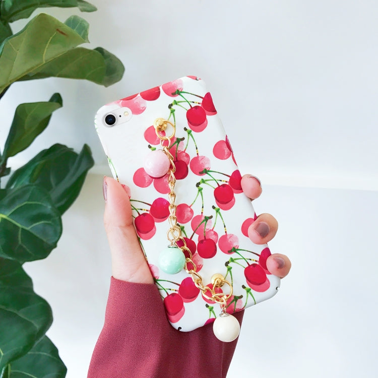 For iPhone SE 2020 & 8 & 7 IMD Cherry Pattern Protective Back Case Cover with Chain