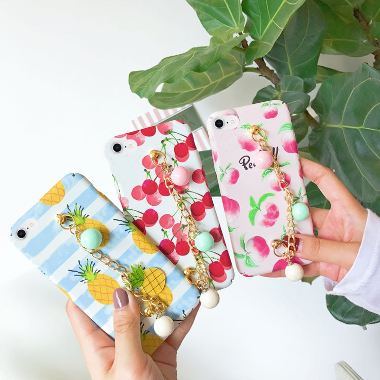 For iPhone SE 2020 & 8 & 7 IMD Cherry Pattern Protective Back Case Cover with Chain