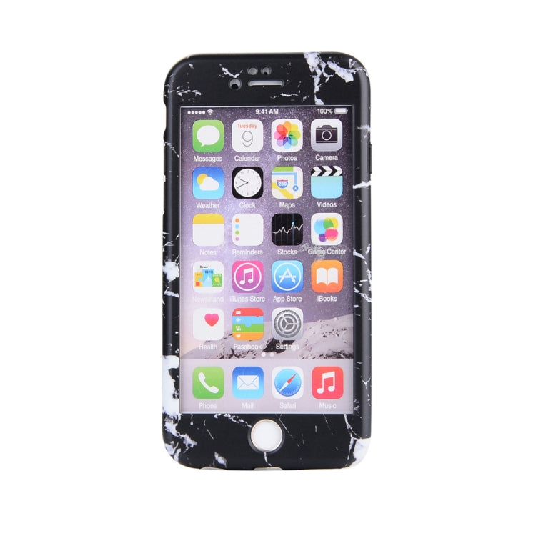 For iPhone SE 2020 & 8 & 7 Marble Texture TPU + PC Protective Back Cover Case + Tempered Glass Screen Protector(Black)