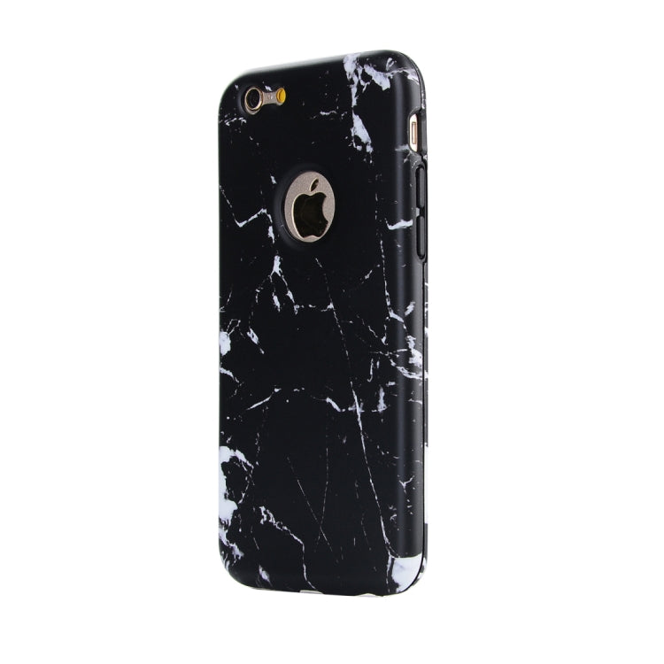 For iPhone SE 2020 & 8 & 7 Marble Texture TPU + PC Protective Back Cover Case + Tempered Glass Screen Protector(Black)