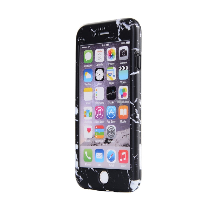 For iPhone SE 2020 & 8 & 7 Marble Texture TPU + PC Protective Back Cover Case + Tempered Glass Screen Protector(Black)