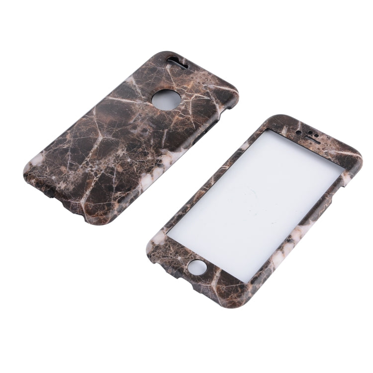 For iPhone SE 2020 & 8 & 7 Marble Texture TPU + PC Protective Back Cover Case + Tempered Glass Screen Protector(Black)