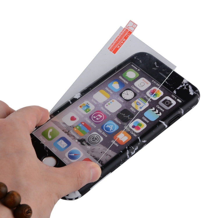 For iPhone SE 2020 & 8 & 7 Marble Texture TPU + PC Protective Back Cover Case + Tempered Glass Screen Protector(Black)