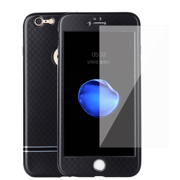 For iPhone SE 2020 & 8 & 7 Rhombus Texture TPU + PC Frosted Protective Back Cover Case + Tempered Glass Screen Protector (Black)