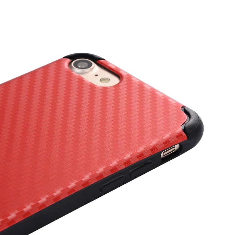 For iPhone SE 2020 & 8 & 7 Carbon Fiber Texture TPU Dropproof Protective Back Cover Case (Red)