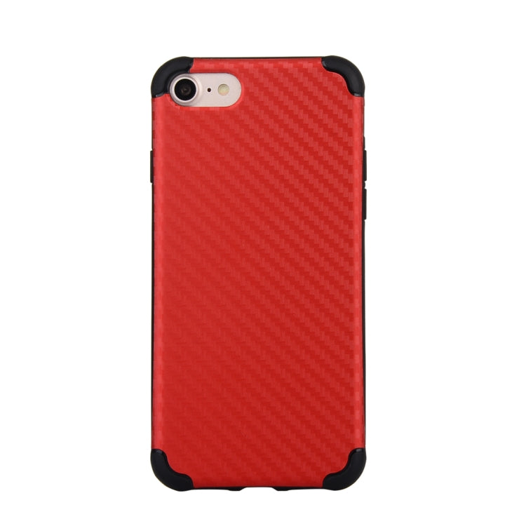 For iPhone SE 2020 & 8 & 7 Carbon Fiber Texture TPU Dropproof Protective Back Cover Case (Red)