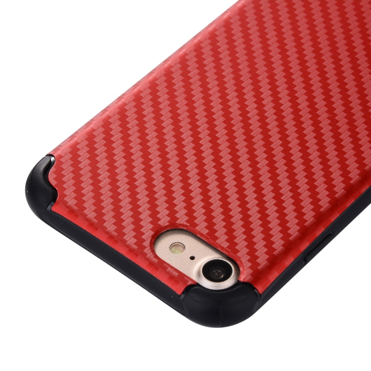For iPhone SE 2020 & 8 & 7 Carbon Fiber Texture TPU Dropproof Protective Back Cover Case (Red)