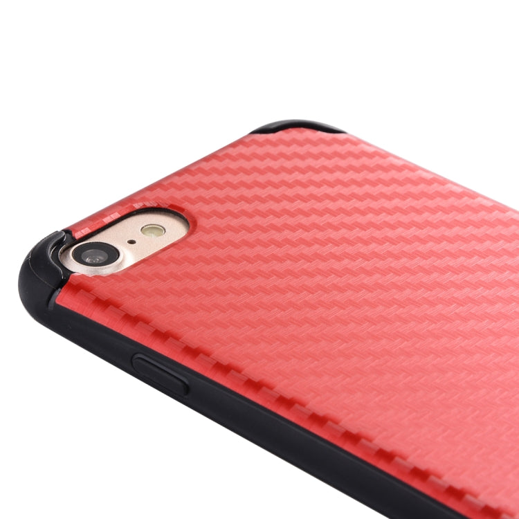 For iPhone SE 2020 & 8 & 7 Carbon Fiber Texture TPU Dropproof Protective Back Cover Case (Red)