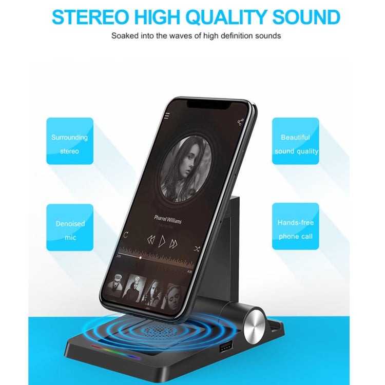 4 in 1 Bluetooth Speaker + 2600mah Power Bank + Colors Light Folding Phone Holder Desktop Stand, For iPhone, iPad, Samsung, other Smartphones and Tablets