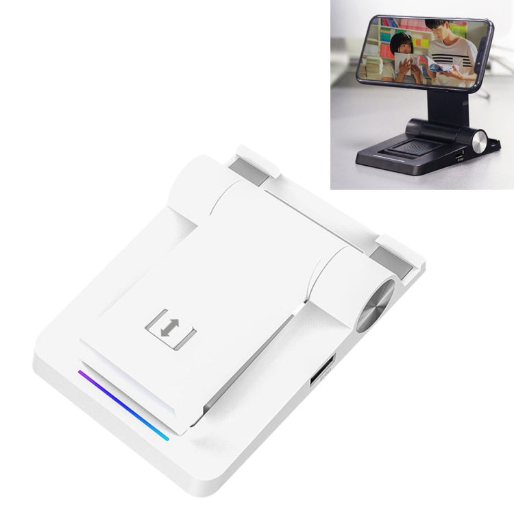 4 in 1 Bluetooth Speaker + 2600mah Power Bank + Colors Light Folding Phone Holder Desktop Stand, For iPhone, iPad, Samsung, other Smartphones and Tablets