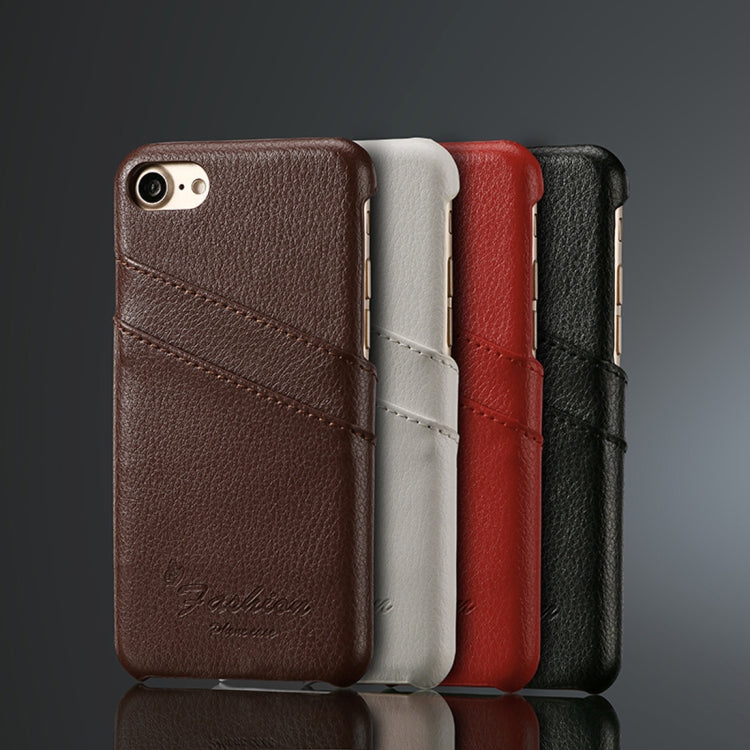 Fierre Shann Litchi Texture Genuine Leather Case for iPhone 8 & 7, with Card Slots