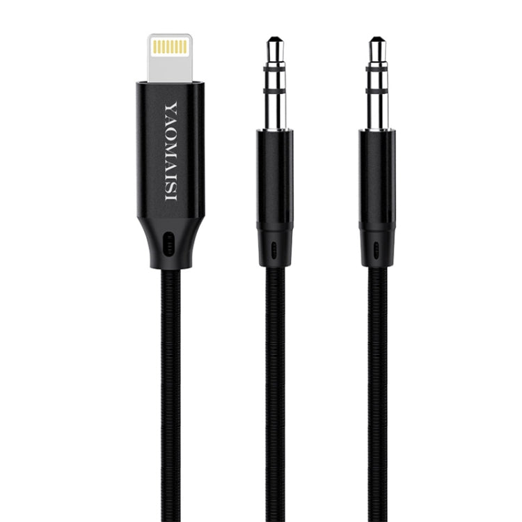 YAOMAISI Q19 1m 8 Pin Male + 3.5mm Male to 3.5mm Male Car Audio Cable, For iPhone XR / XS / XS Max / X, iPhone 8 Plus / 7 Plus, iPhone 8 / 7, iPhone 6 / 6s, iPhone 6s Plus / 6 Plus(Black)