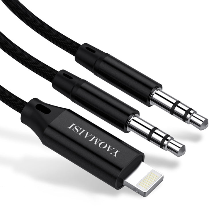 YAOMAISI Q19 1m 8 Pin Male + 3.5mm Male to 3.5mm Male Car Audio Cable, For iPhone XR / XS / XS Max / X, iPhone 8 Plus / 7 Plus, iPhone 8 / 7, iPhone 6 / 6s, iPhone 6s Plus / 6 Plus(Black)