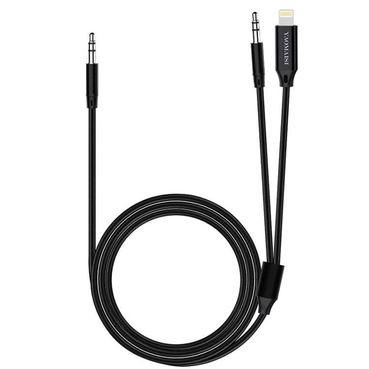 YAOMAISI Q19 1m 8 Pin Male + 3.5mm Male to 3.5mm Male Car Audio Cable, For iPhone XR / XS / XS Max / X, iPhone 8 Plus / 7 Plus, iPhone 8 / 7, iPhone 6 / 6s, iPhone 6s Plus / 6 Plus(Black)